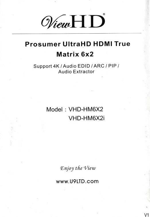 Cover of ViewHD Matrix Prosumer UltraHD HDMI True 6x2 User Manual