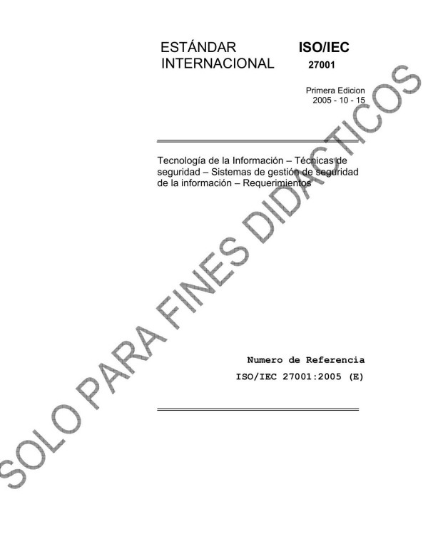 Cover of ISO/IEC 27001:2005